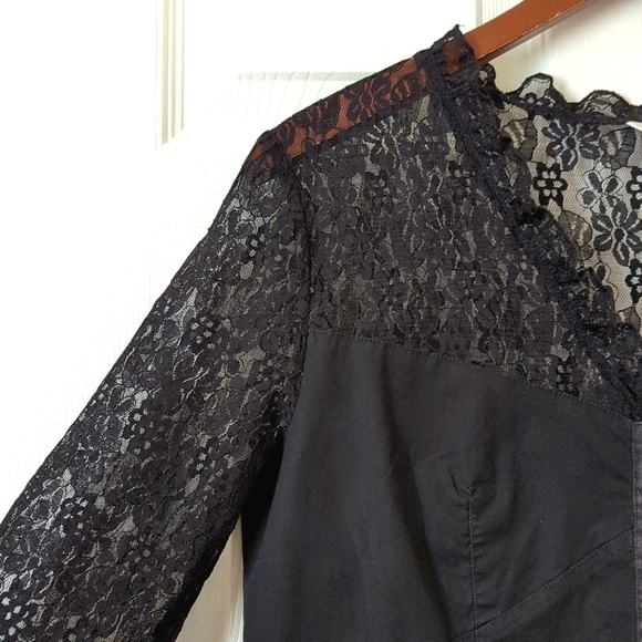 Malcolm & Co. 90's Vintage Whimsigoth Floral Lace Long Sleeve Blouse Black M - Picture 3 of 10